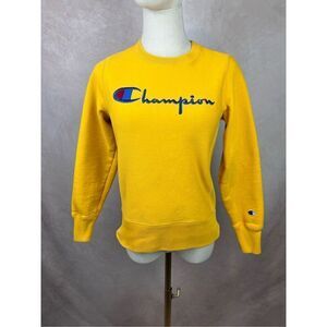 Vintage Style Champion Sweatshirt Womens XS Yellow Reverse Weave Warm Up Pullove